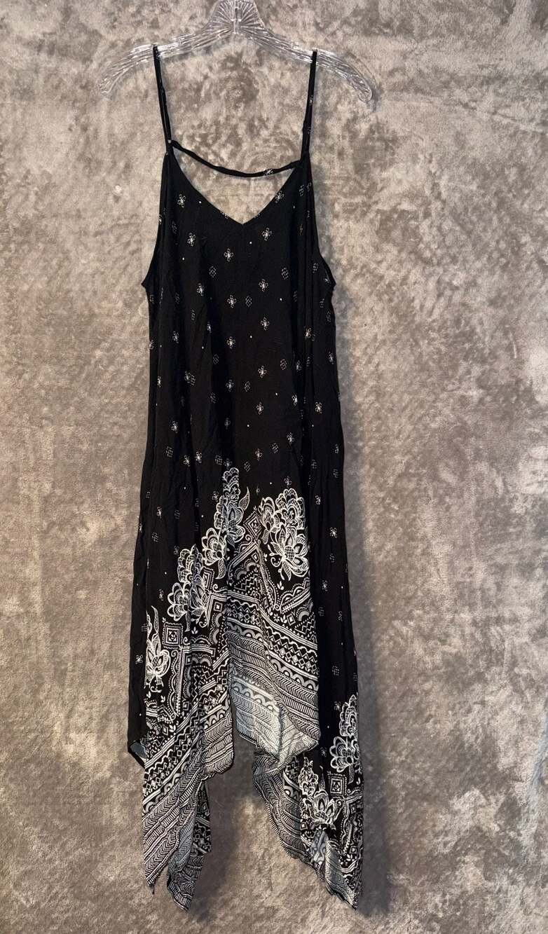 Xhilaration Black White Paisley Print Handkerchief Hem Dress XXL